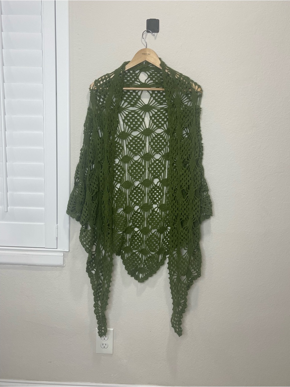 Handmade Olive Green Soft Crochet Openwork Peacock Eye shawl